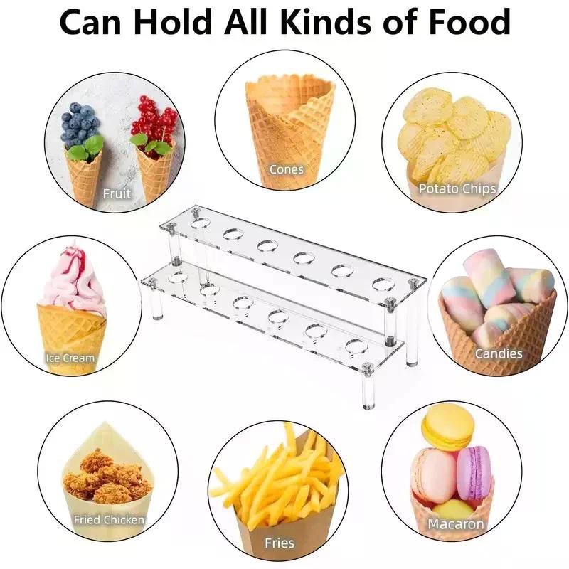 Trapezoidal Acrylic Ice Cream Cone Dessert Holder Tray Waffle Cone Display Stand Storage Rack Wedding Party Food Baking Tools
