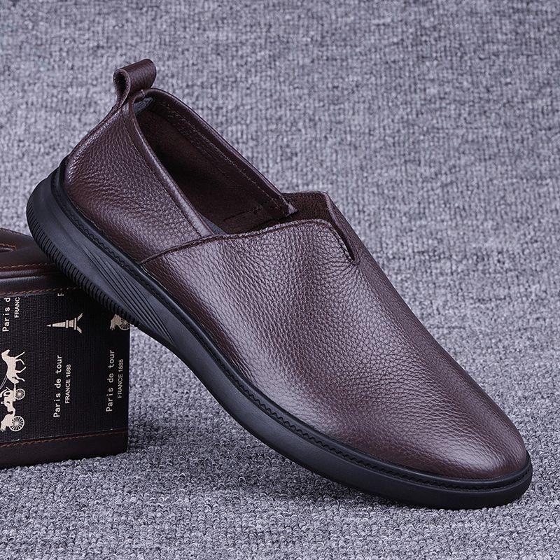 

Мужская повседневная кожаная обувь, натуральная кожа весна и лето тонкая дышащая однослойная коровья кожа мягкая подошва ленивая обувь-мокасины на одном педале 44 standard leather shoe size
