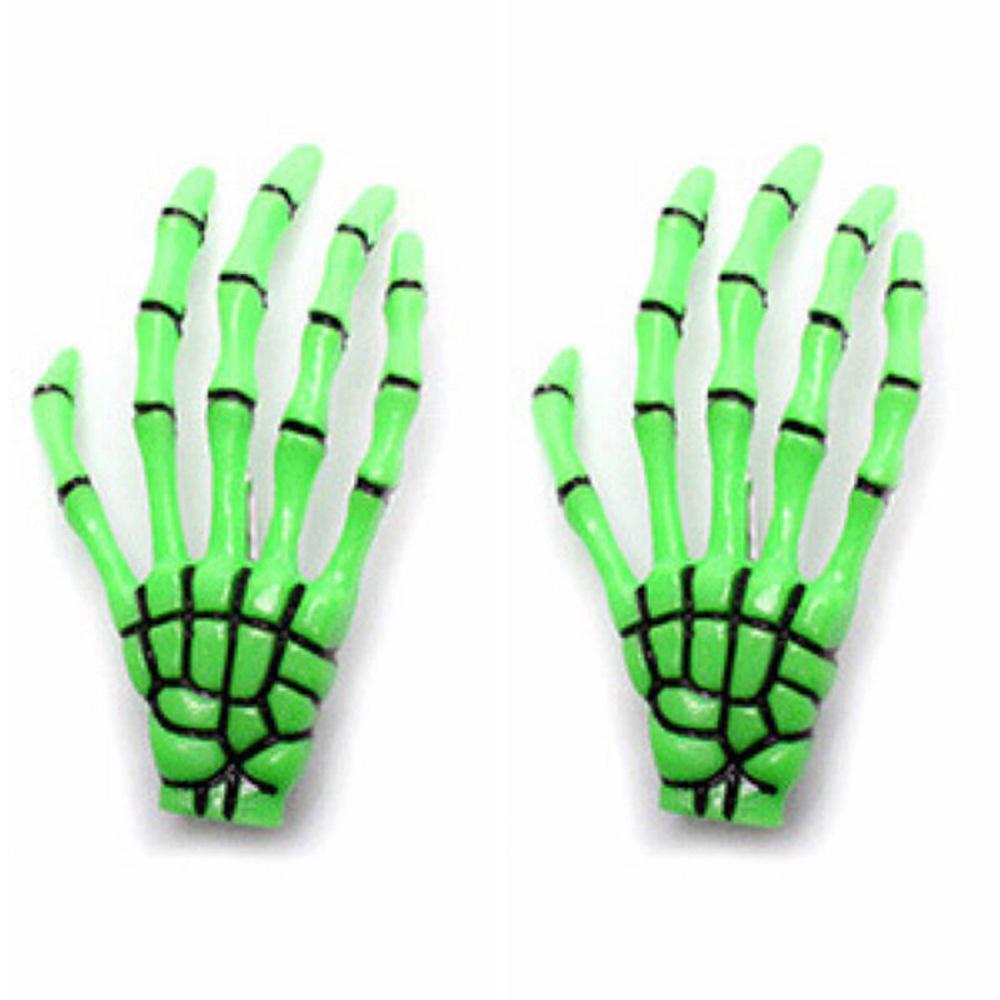 2PCS Women Harajuku Skull Skeleton Hand Hair Clip Bone Claw Hairpin Halloween Hair Accessories