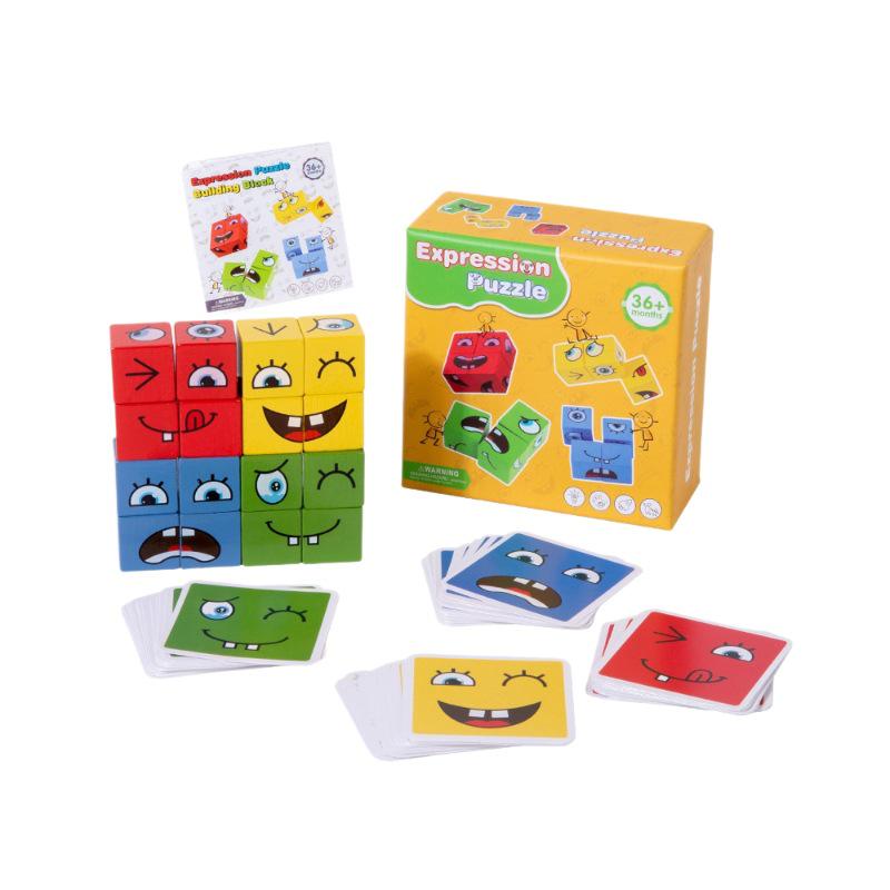 Interactive Parent-Child Face-Changing Rubik's Cube Game: Wooden Expression Smiling Blocks