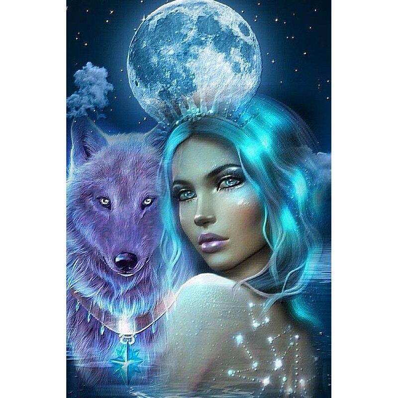 New 5D DIY Diamond Painting Tribe Diamond Embroidery Wolf Cross Stitch Full Round Drill Crafts Home Decor Manual Art Gift