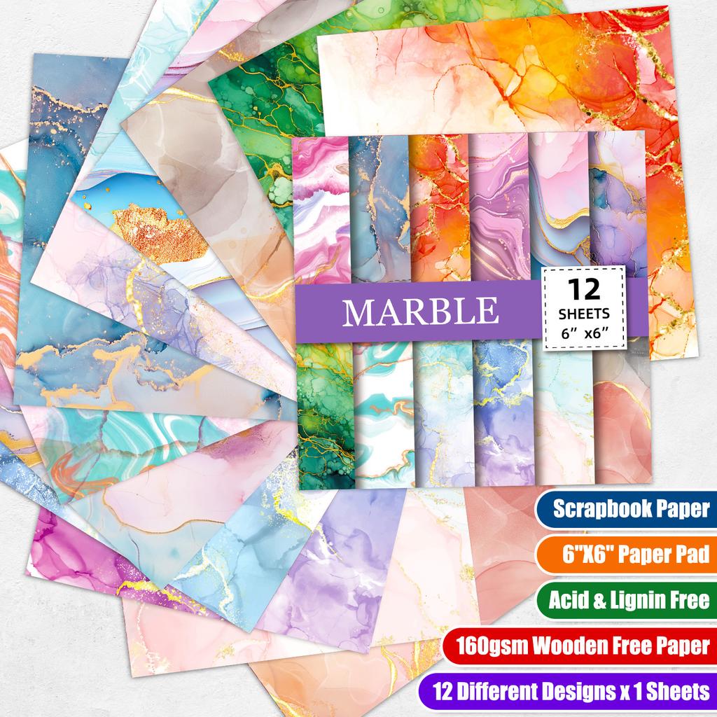 12 Bags Of Marble Gilt Pattern Personalized Diy Creative Handmade Handbook Material Paper
