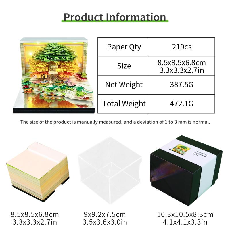 Time Piece Calendar 2027 Desk Calendar With Led Light 3D Tear-Away Calendar Paper Carving Art Memo Pad Notepad Desktop Decor