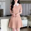Women Splice Collar Summer Casual Short Sleeve Pleated Dress
