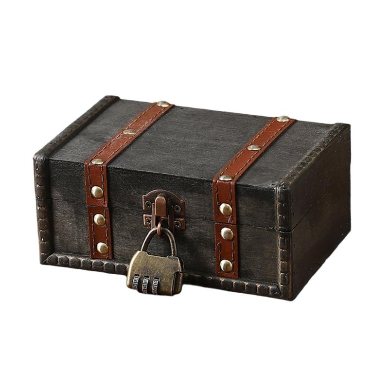 Vintage Locking Storage Box Antique Wooden Design Secure Safety Lock For Homes Organization Jewelry Documents Storage