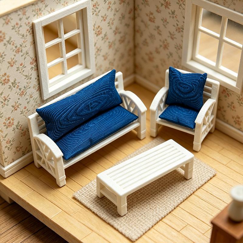 Realistic 1:12 Scale Dollhouse Sofa and Chair Kit for Kids Pretend Playtime Activities