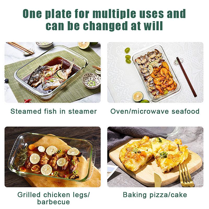 [Buy 1 Take 1]Rectangular Tempered Glass Bakeware Pan 1.6L/3L With Handle Glass Container Food Storage