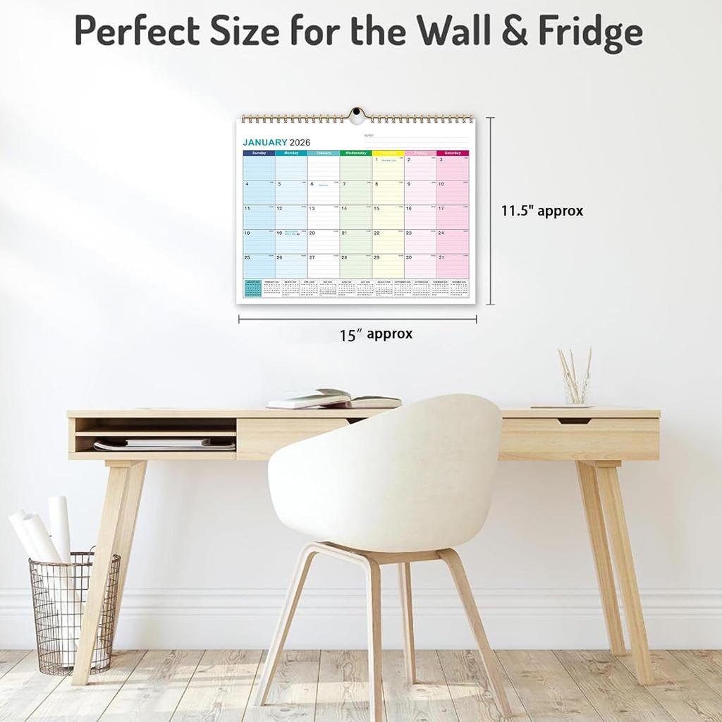 2026 Wall Calendar - 18 Monthly Calendar 2026-2027, Jan 2026 - Jun 2027, 15" x 11.5", Hanging Wall Calendar 2026 with Thick Paper, Lined Block,
