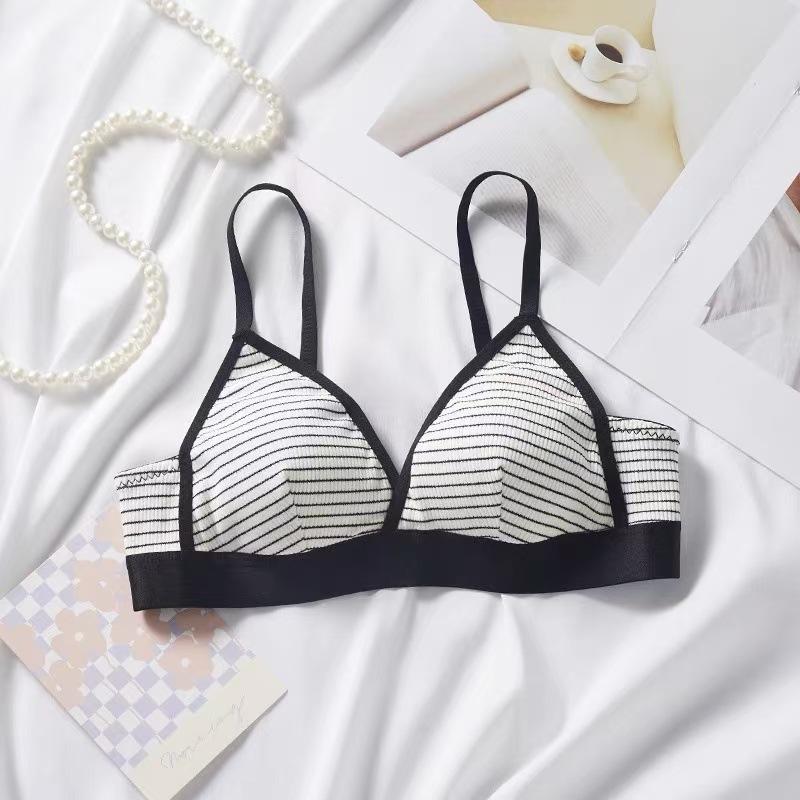 Women's Cool Touch Seamless Bra Ultra Thin Style for Large Bust Minimizing Wireless Striped Sexy Cute French Triangle Cup