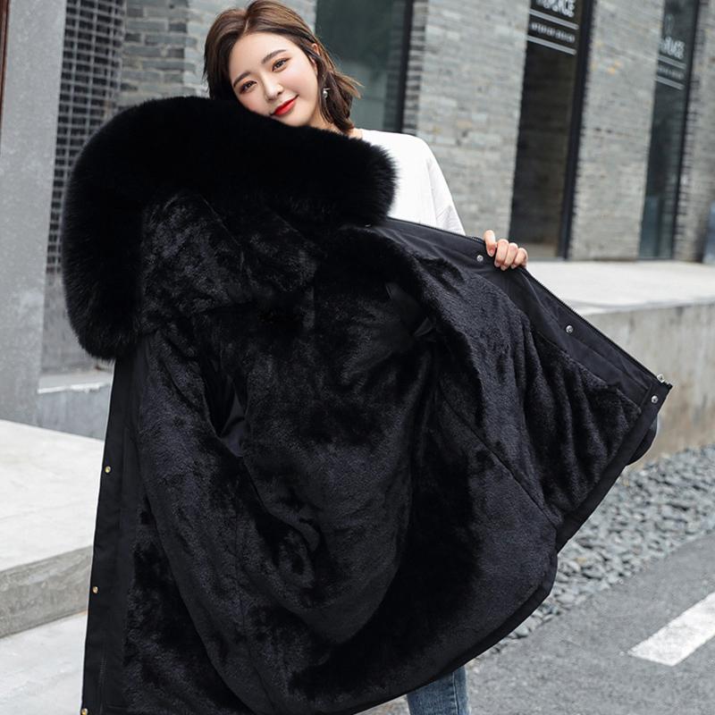 

IELGY Parker Cotton New Style Korean Winter Coat Female Self-cultivation Waist Big Fur Collar Quilted Jacket To Overcome 3XL чёрный