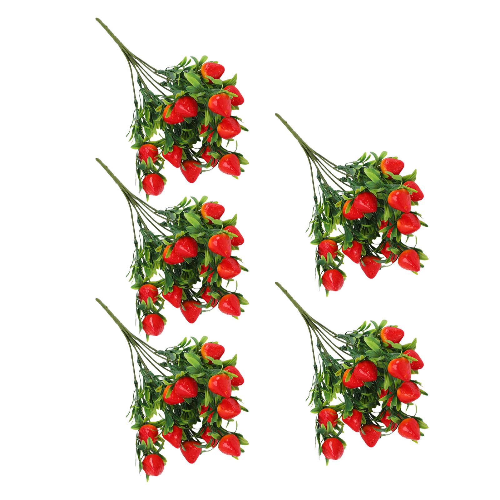 Branche de fraise artificielle Tige de fraise simulée en PVC Bouquet de fleurs et fruits artificiels pour décoration de table de maison et de mariage