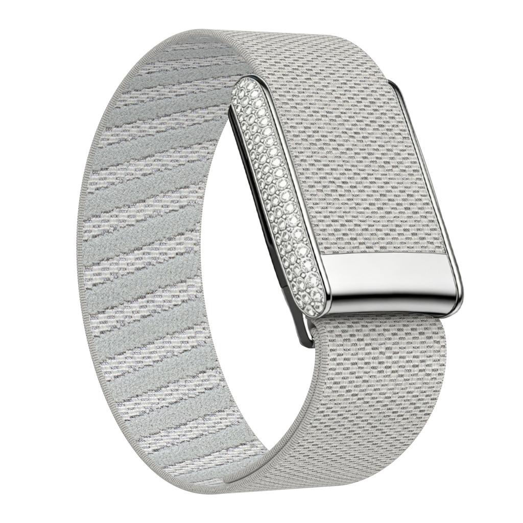 Diamond-Embedded For WHOOP 5.0 Straps Nylon Woven Elastic Casual Wristband with Full-Diamond Bright Silver Metal U-Frame for Whoop 5.0 MG Band