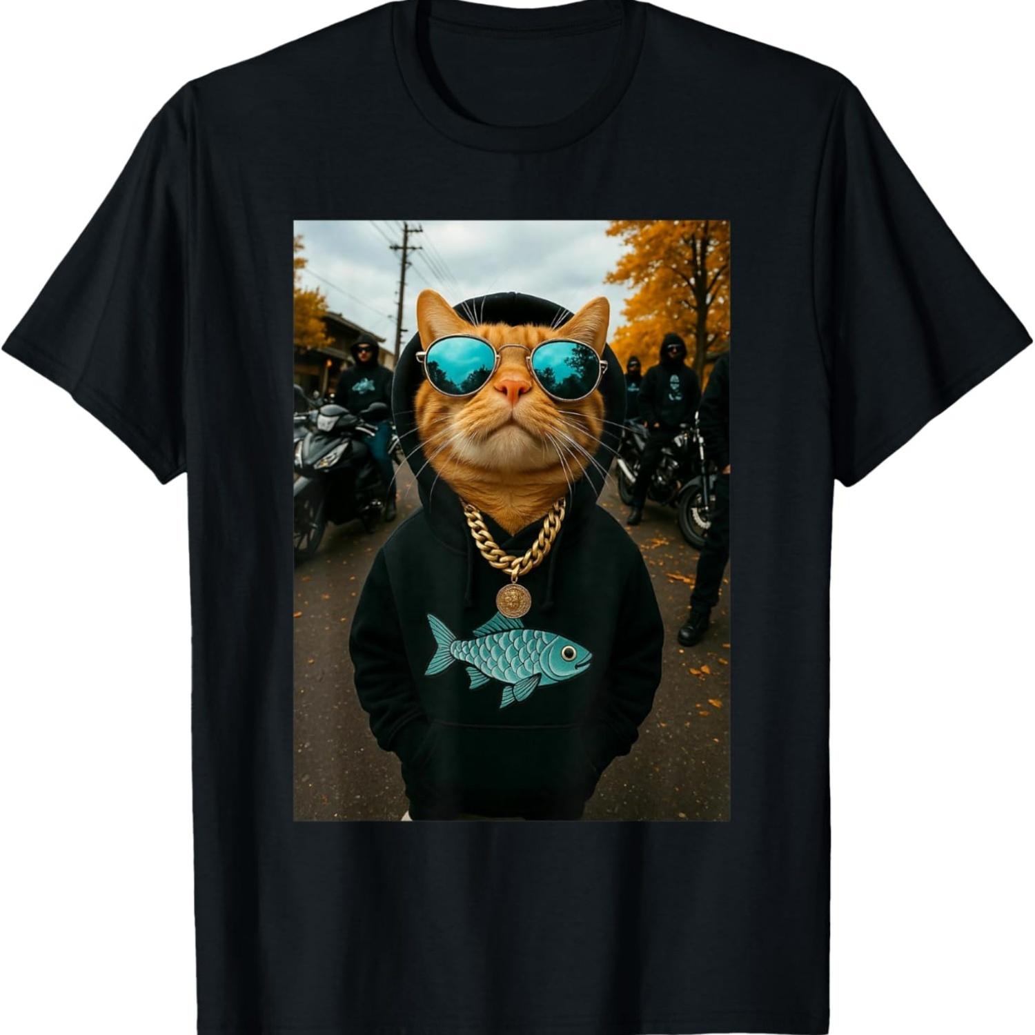 Funny Gangster Cat Street Gen Z Meme - Cat Lover Men Women T-Shirt S чёрный