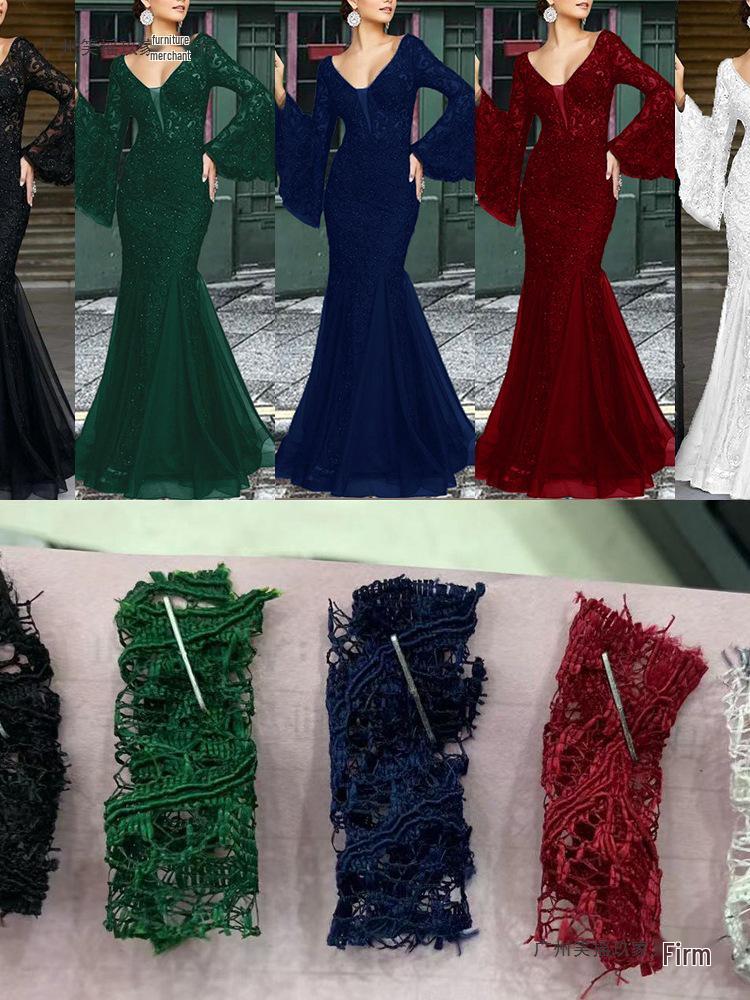 Elegant Black Fishtail Lace Evening Gown for Women