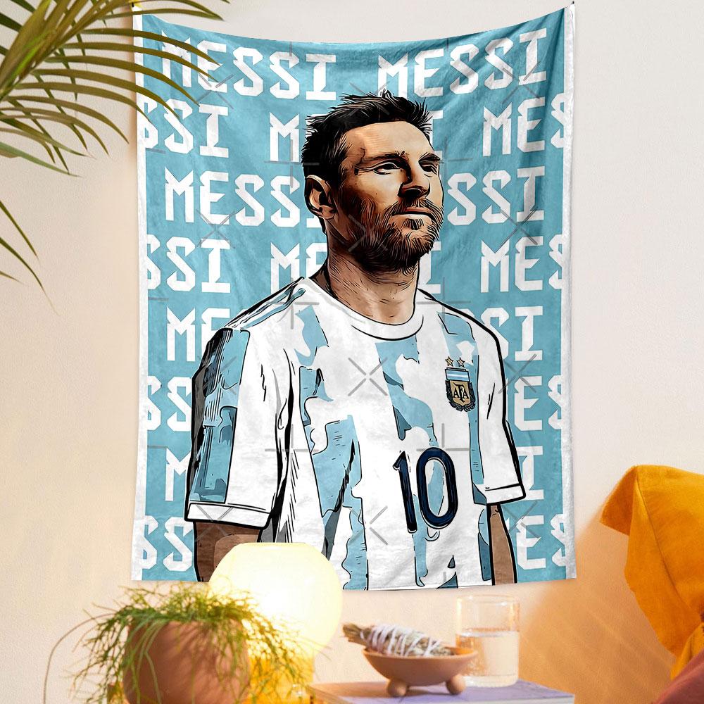 "Soccer Star Portrait with Argentina Jersey" Patterned Tapestry Home Decor, Suitable for Bedroom and Living Room, Gift