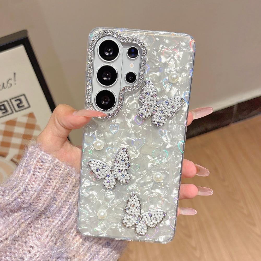 Shell Pattern Laser Diamond Butterfly Phone Case for Samsung S26 Ultra S25 S24 Ultra FE S26 Plus Glitter Colorful Cover
