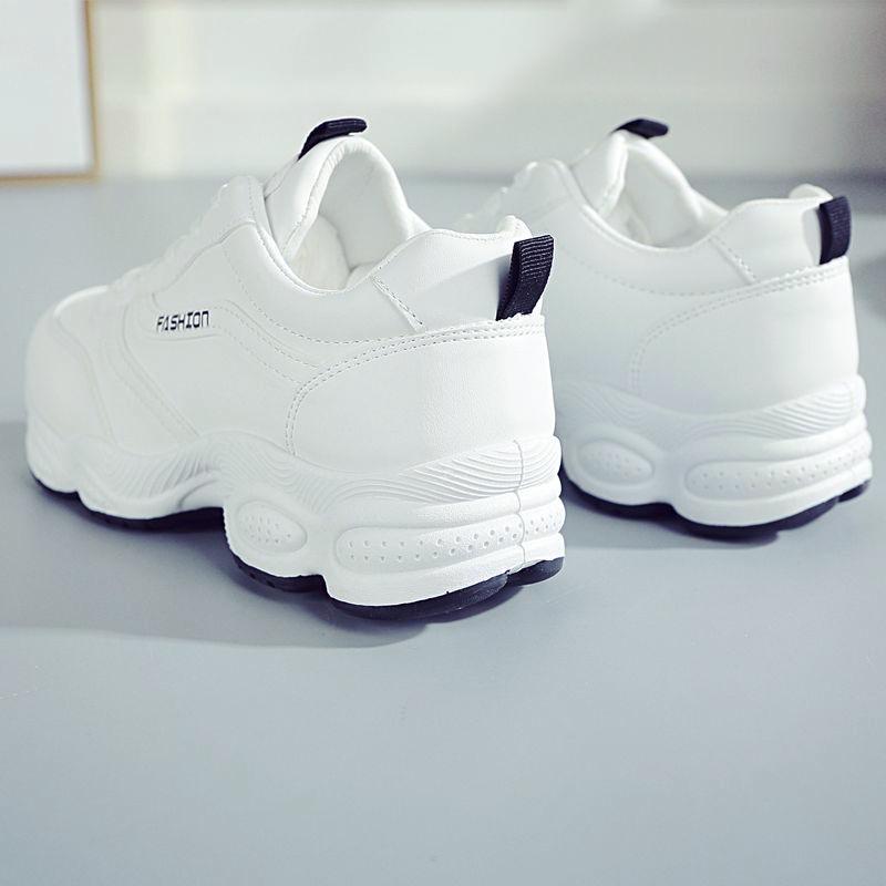 Women's 2025 White Leather Sneakers: Spring & Autumn Thick Sole Versatile Casual Shoes