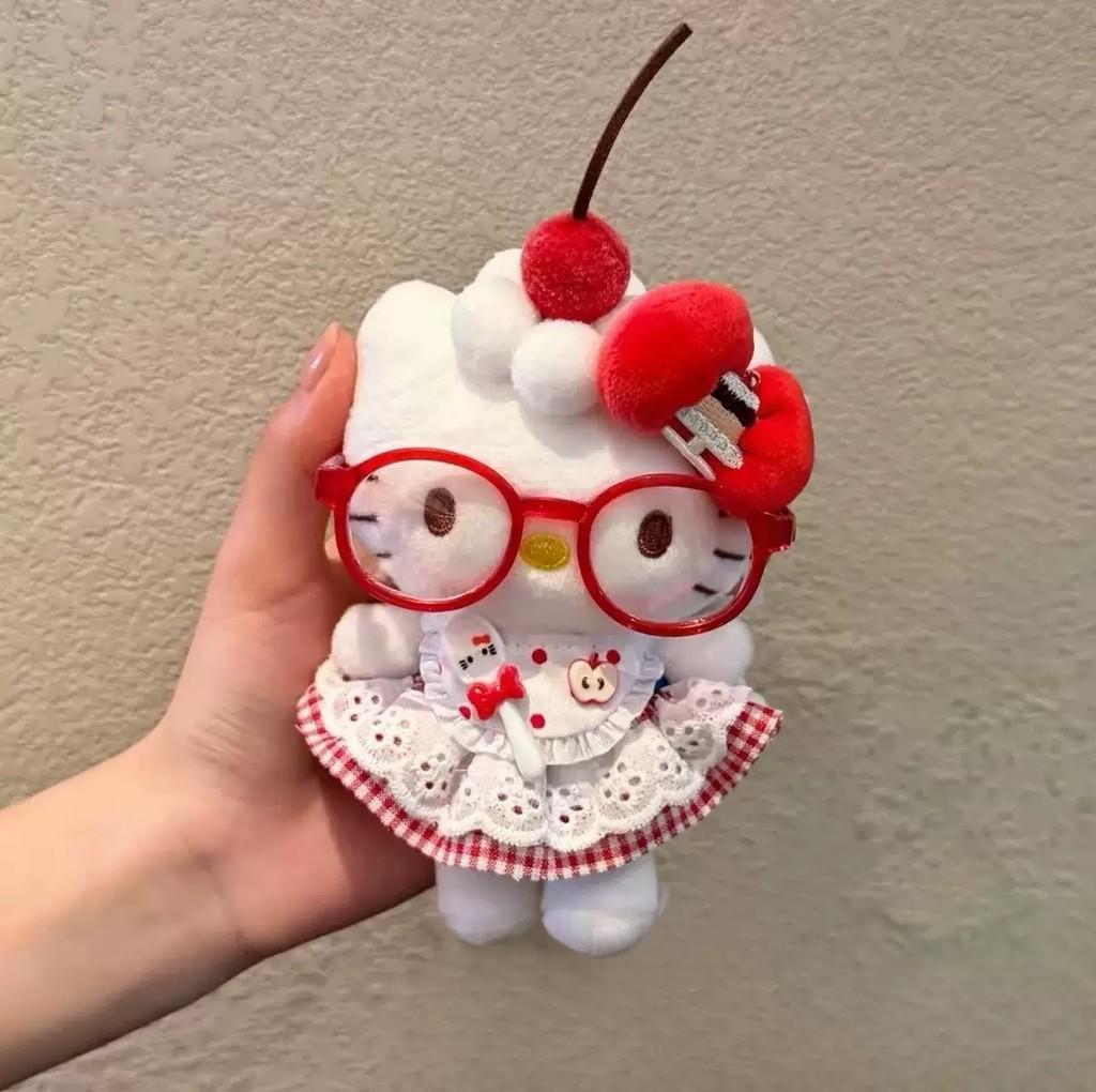 Hello Kitty Plush Keychain With Glasses For Gift And Bag Decoration