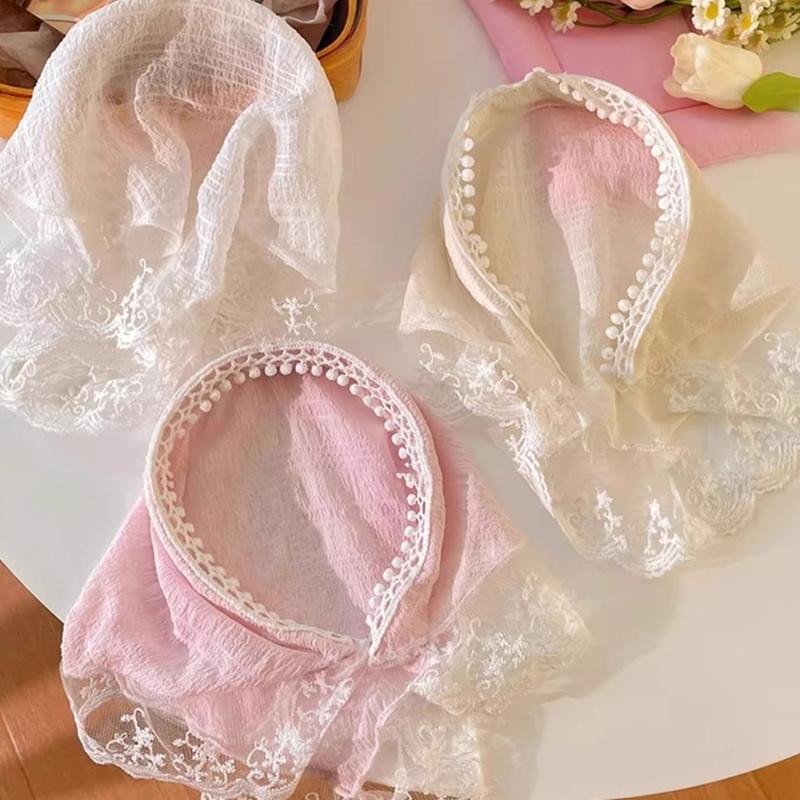 Comfortable Breathable Fabric Lace Bandana Headscarf for Women French Integrated Headwrap Pastoral Hair Decoration