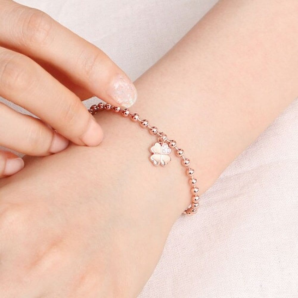 Clover 14Kgp Ball Chain Rose Gold Bracelet Jr193