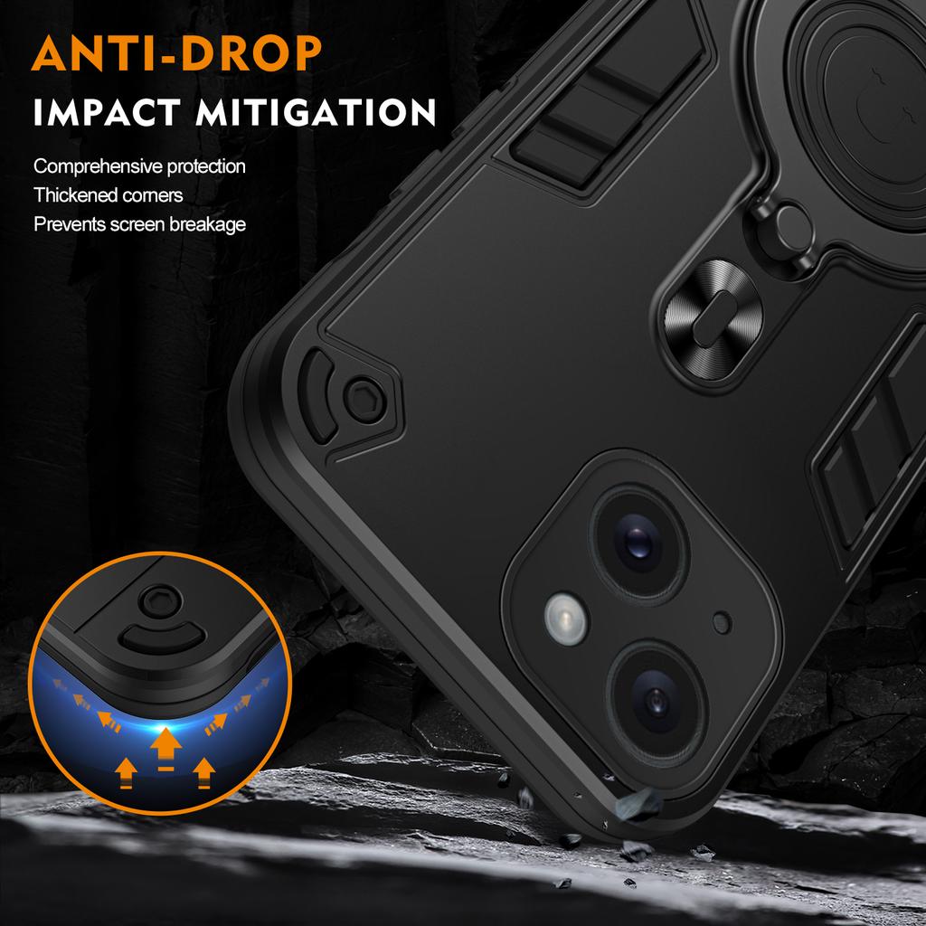 Für iPhone 15 Hülle Drehbarer Ständer PC+TPU Fallschutz Handyhülle