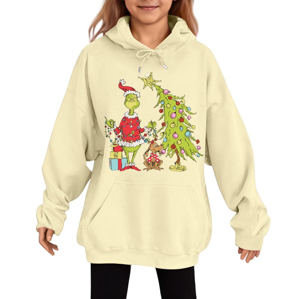 Children's Fashionable Casual Long-sleeved Loose Christmas Print Pullover Hooded Sweatshirt