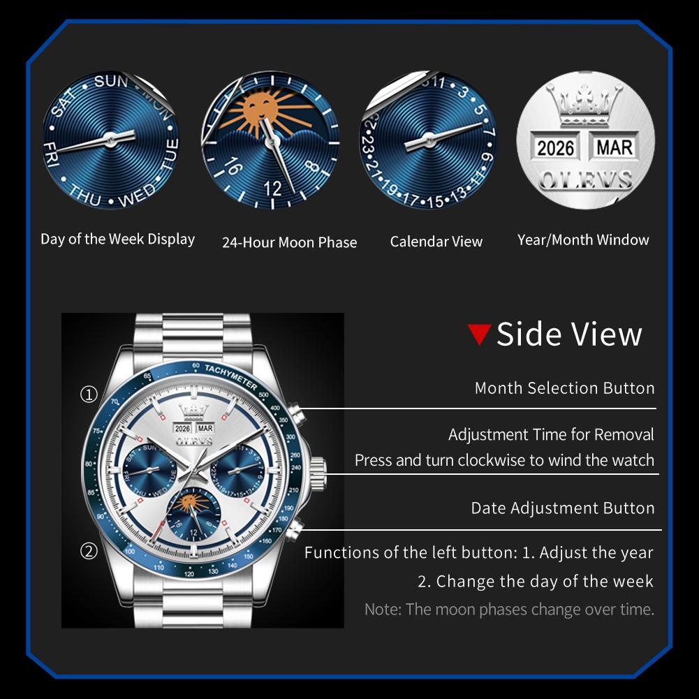 OLEVS 6756 Original Automatic Mechanical Watches Top Luxury Brand Stainless Steel Moon Phase Calendar Luxury Business Man Watch