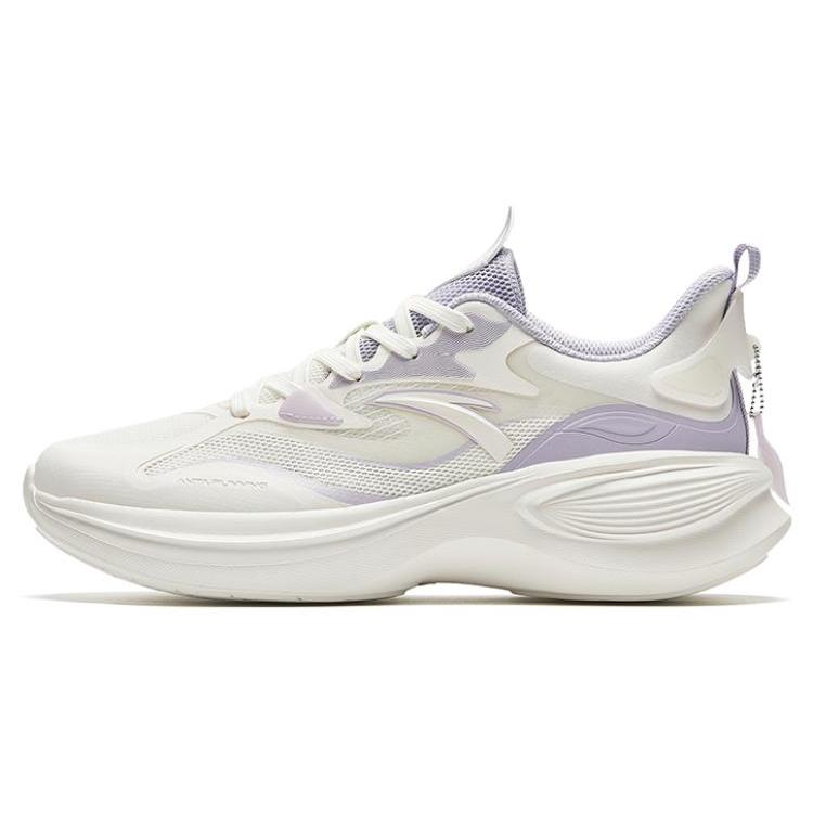 New Anta Leaf 3.0 Cushioning Wear Resistant Low Top Sprint Running Shoes Women's Ivory White Purple 922315520-6