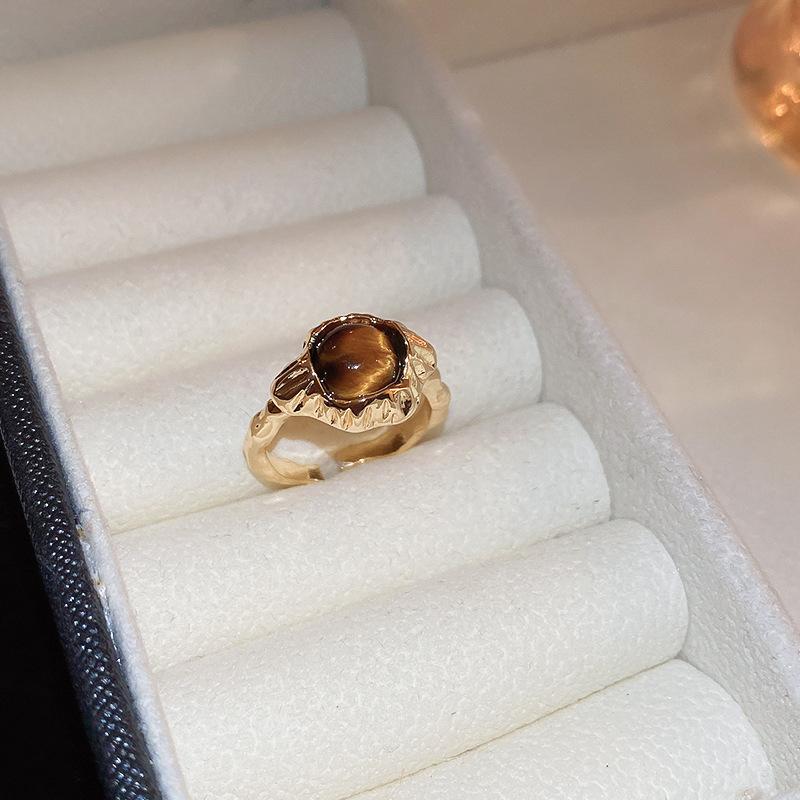 Vintage Maillard Tiger's Eye Irregular Geometric Ring Index Finger Ring Personality Jewelry Women