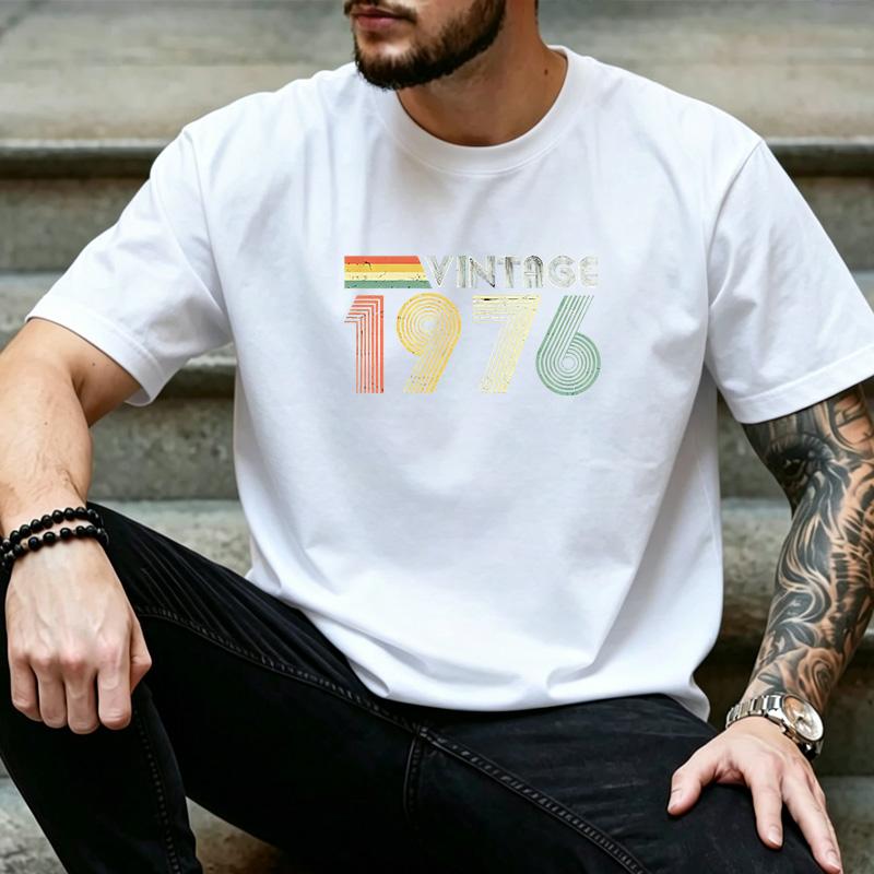 Unisex Retro Vintage 1976 Rainbow Distressed Graphic T Shirt 70s Nostalgic Birthday Daily Streetwear Top
