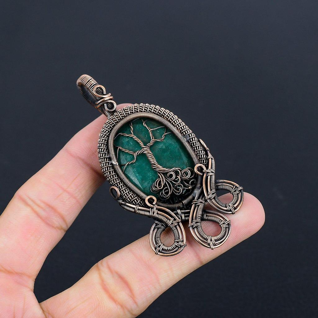 Szmaragdowy Wisiorek, Wisiorek Opleciony Drutem Miedzianym 999, Biżuteria z Kamieni Szlachetnych, Ręcznie Robiony Wisiorek Niesamowita Biżuteria, Prezent Dla Niej