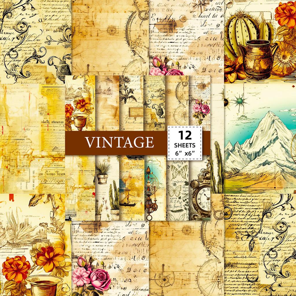12 Retro Text Picture Background Paper Temu Diy Handbook Material Paper