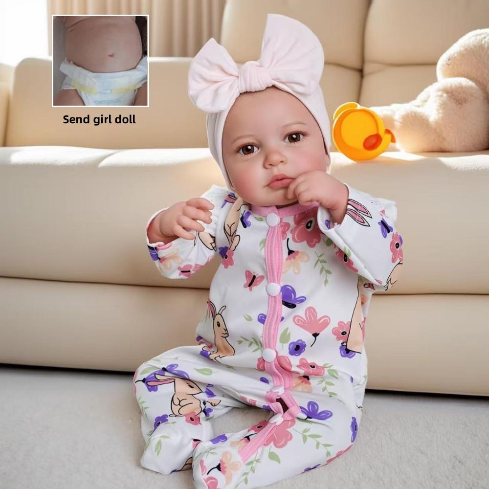 18 Inch Lifelike Reborn Baby Dolls LouLou Awake Hand Painted Hair Newborn Dolls for Boy Girl Real Looking Full Vinyl Cloth Body Optional Rebirth Dolls