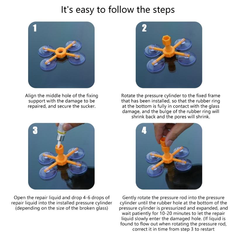 Quick Fix Windshield Chip Repair Kit to Repair Scratches Cracks with Suction Cup Curing Light Efficiency Repair Kit