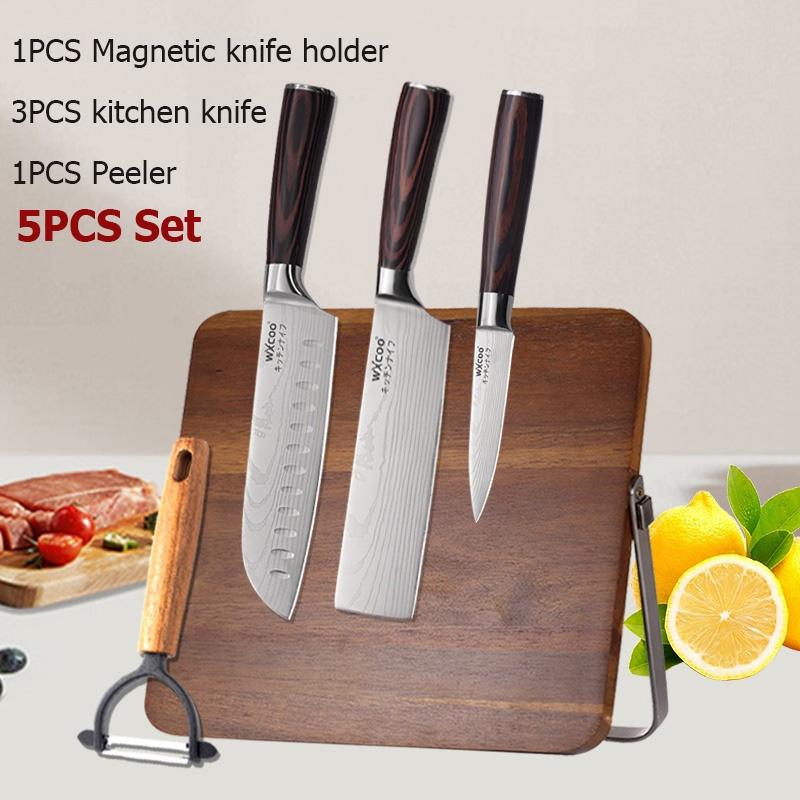 WXCOO Professional Kitchen Knives Fruit Slicing Stainless Steel Vegetable Cutter Utility Knife Japanese Chef Knife Wooden Handle