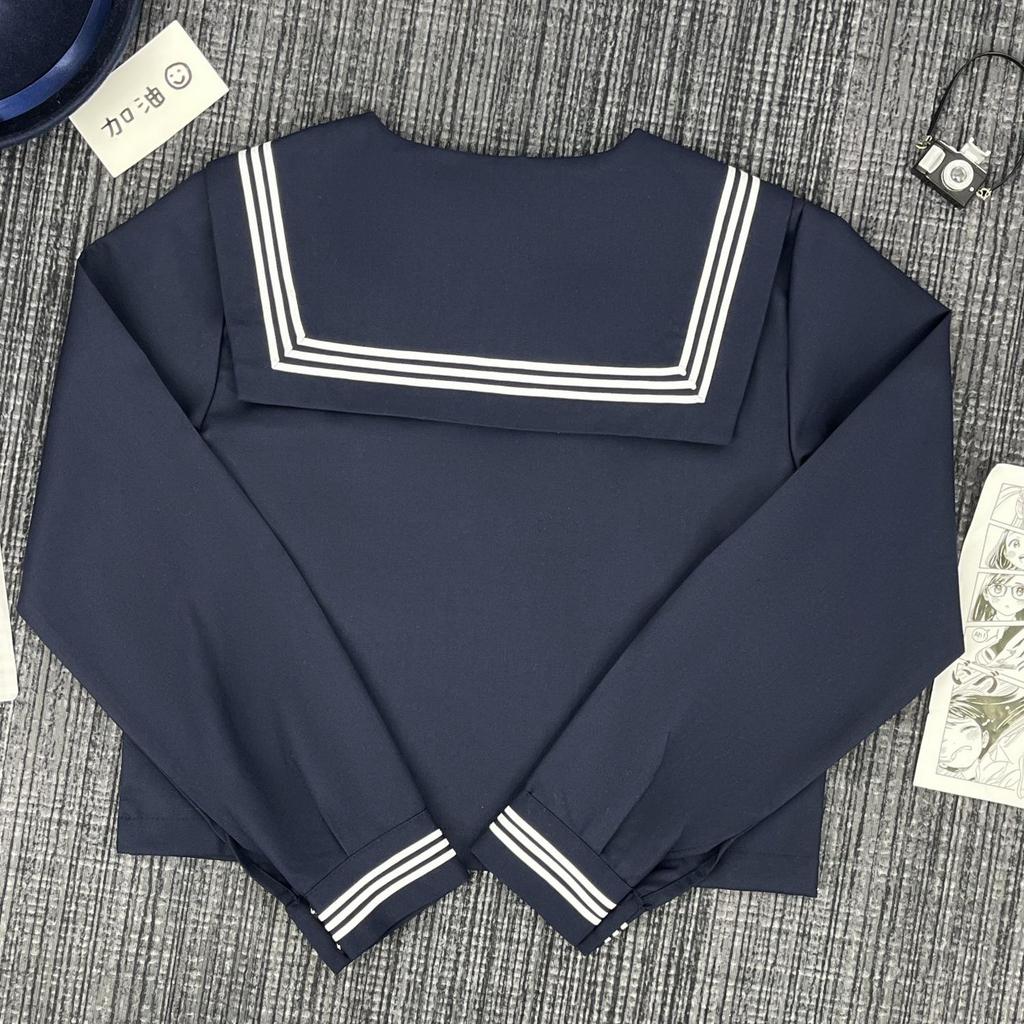 Original JK Navy Three-Line Sailor Uniform: Authentic Japanese Academy-Style Student Mid-Length Uniform