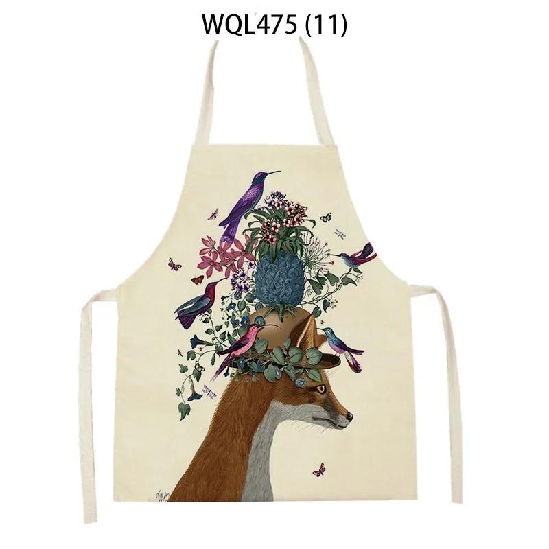 Cartoon Dog Printed Sleeveless Kitchen Aprons Animal Rabbit Fox Pattern Cooking Baking Waist Bib Household Cleaning Pinafore