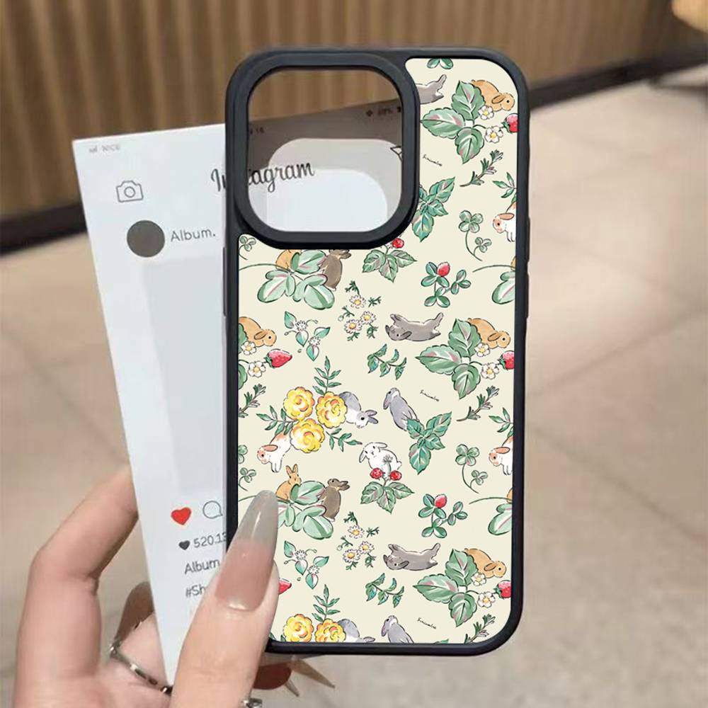 

Wildflower Girls bow Rabbit Cute Cartoon Black Hard Plastic Phone Case For Iphone 17 Air 16 15 14 13 12 11 Pro Max PC TPU iPhone 16