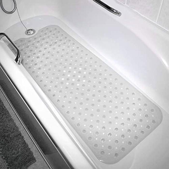 Tapis de Baignoire antidérapant - EXMA - Toucher Doux - Système Anti-Drainage - Blanc