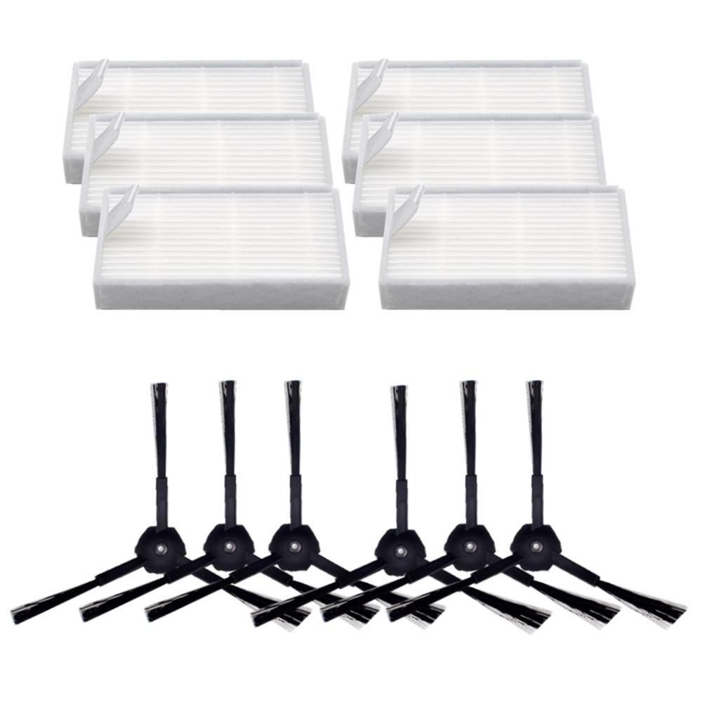For ILIFE V5S/V5/V3 Sweeping Robot 6 Side Brushes + 6 Filters Replacement Accessories Set A