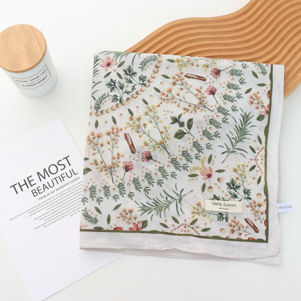Pure Cotton Hand Towel Floral Bag Korean Style Retro Small Square Scarf Headscarf Women's Summer Good Match Scarf Outer Wear