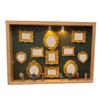 Światło LED DIY Mini Muzeum Pudełko z Sylwetką Miniaturowa Ramka na Zdjęcia Biurkowa 8 Mini Figurek Zestaw do Prezentacji Wspomnień Złote Ramki Ramka na Zdjęcia