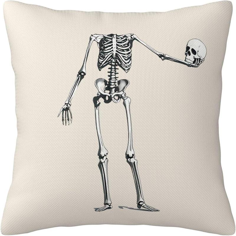 Halloween Throw Pillow Cover with Cat, Skull & Ghost Patterns - "Trick or Treat" Decor for Sofa