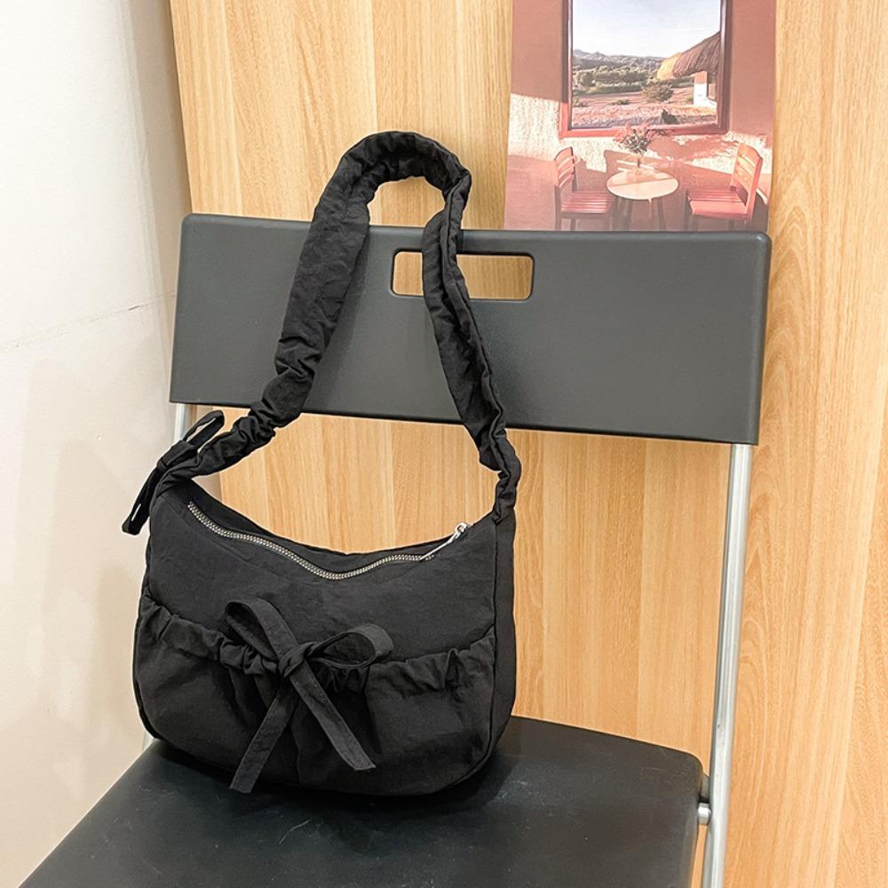 

Solid Color Pleated Shoulder Bag Chic Women s Handbag Fashion Bow Pleated Bag Lady чёрный