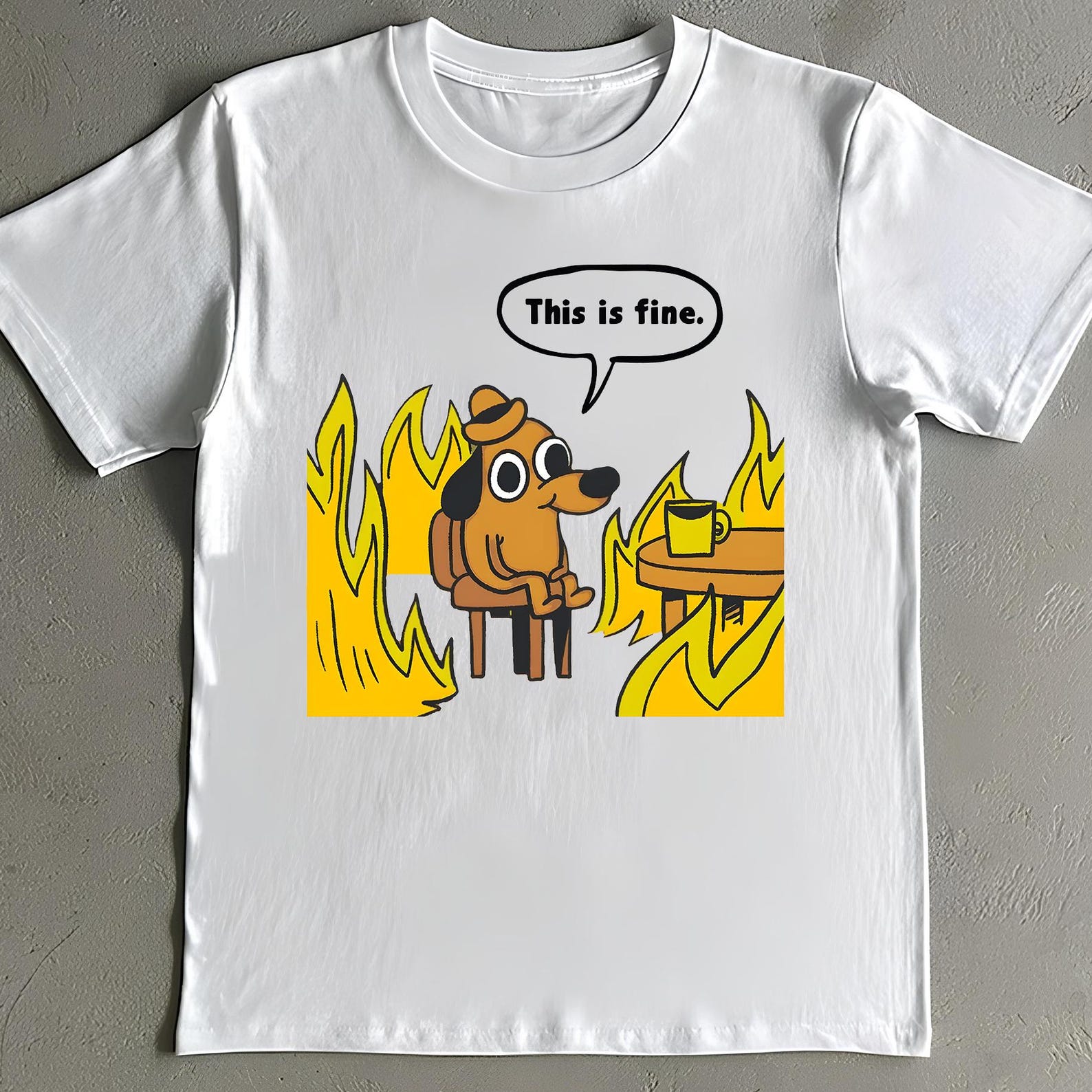 This Is Fine Shirt - Funny Dog Fire Meme T-Shirt - Sarcastic Tee L
