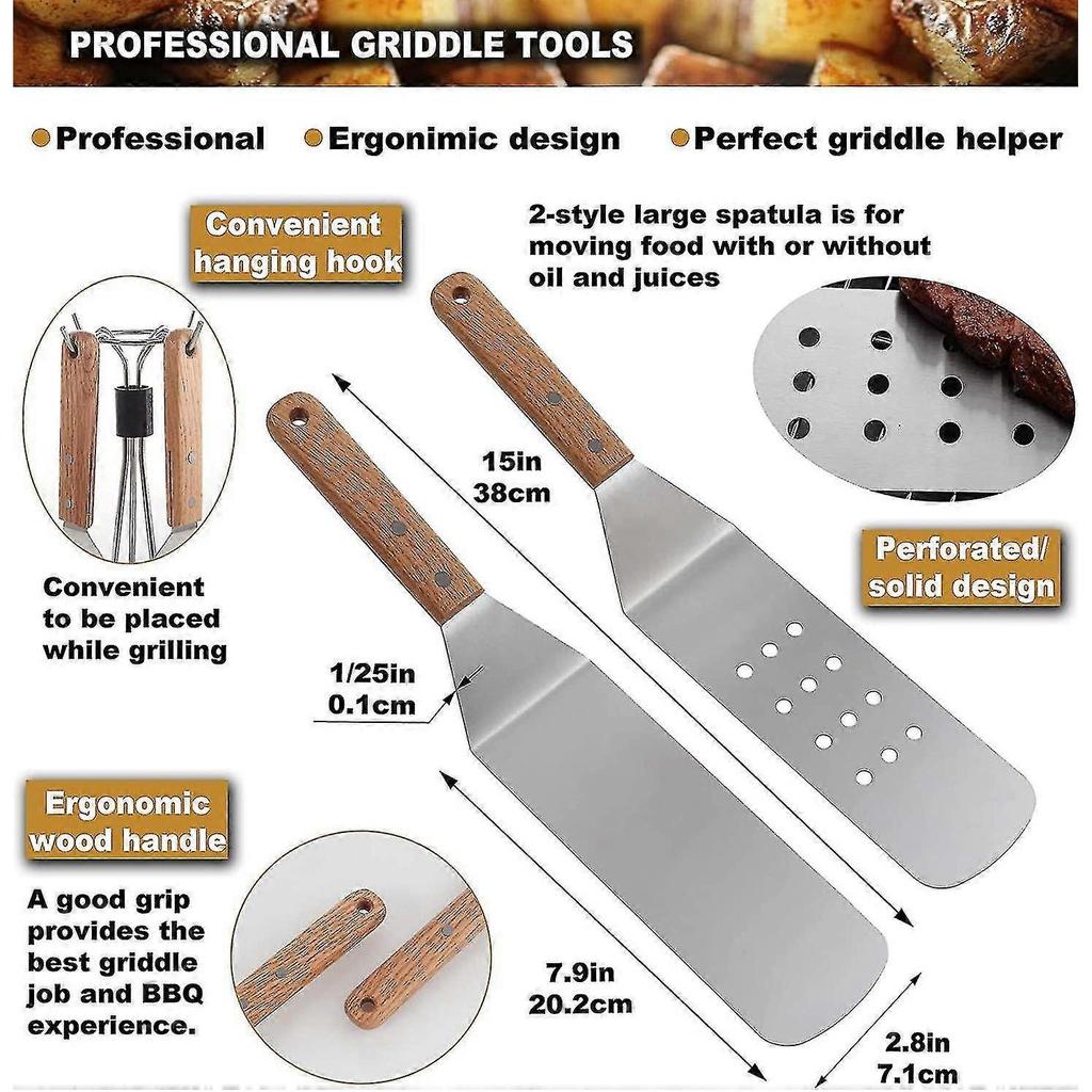 8-piece Bbq accessory kit - professional heavy-duty stainless steel Bbq spatula - ideal choice for iron plate grill, grill, and grill