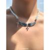 Shijia Pearl Necklace Men's Angel Wings Inlaid Zirconium Clavicle Chain European and American All Match Personality Fancy Cross Men's Chain