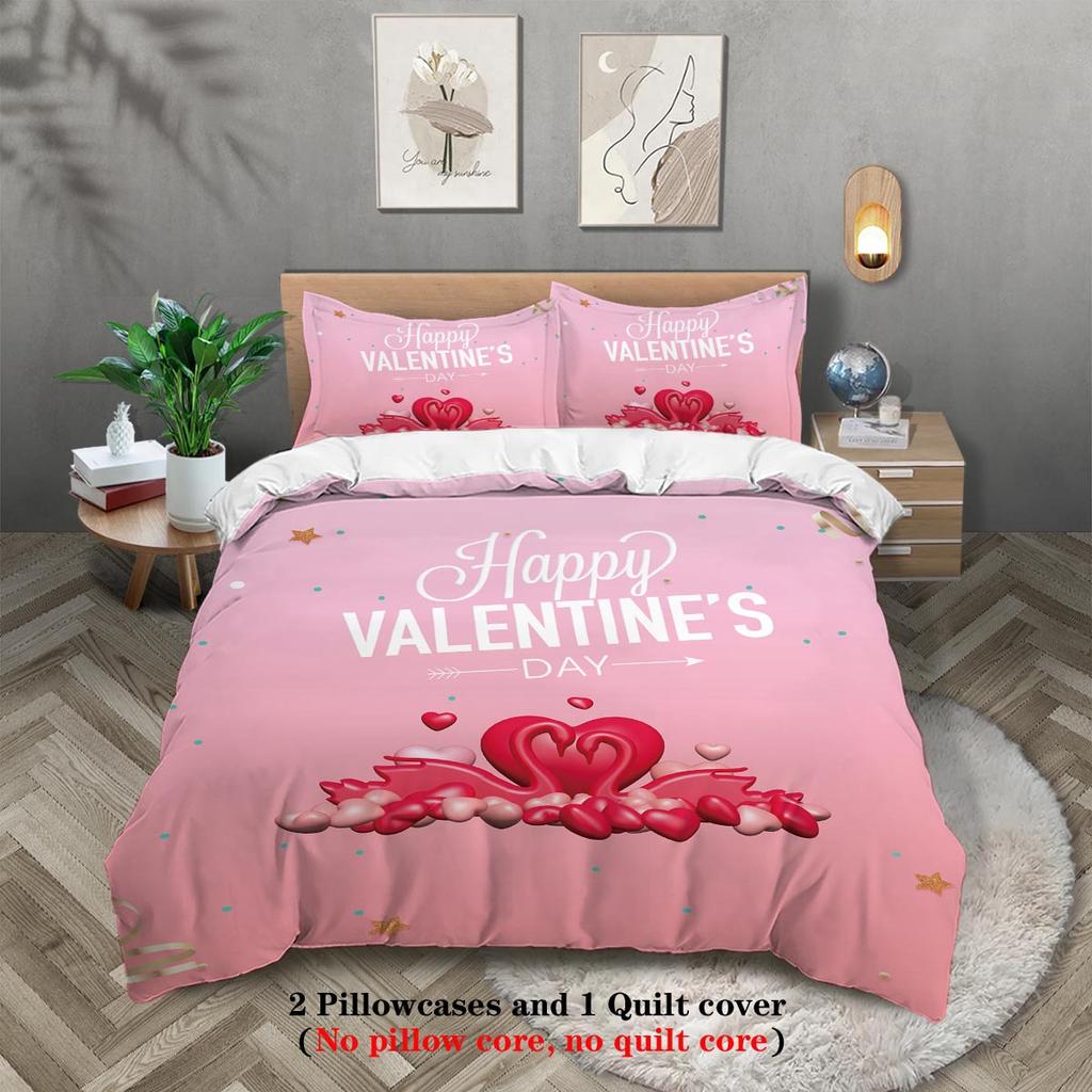 Valentinstag 3D Digitaldruck Polyester Dreiteiliger Bettbezug Bettwäsche Bettbezug Kissenbezug