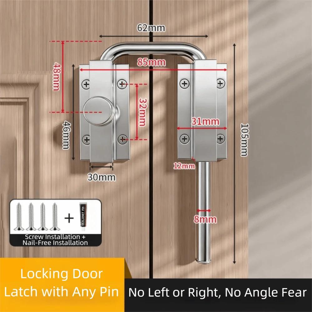 Durable Stainless Steel Door Latch Lock Silver,Black Non Perforated 90/180 Degree Gate Latch Safety Thickened Door Buckle Fences