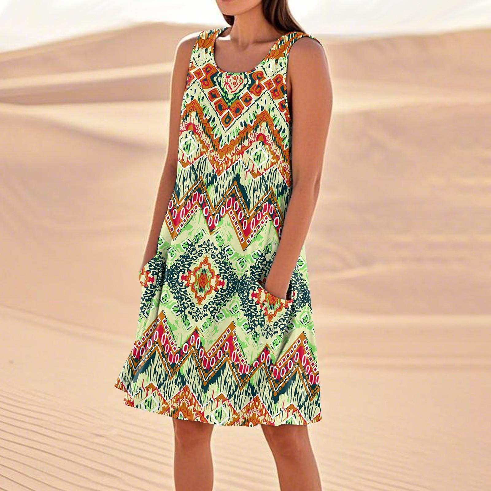 

Летние платья для женщин, свободные пляжные повседневные сарафаны без рукавов с карманами, платье-майка XL жёлтый